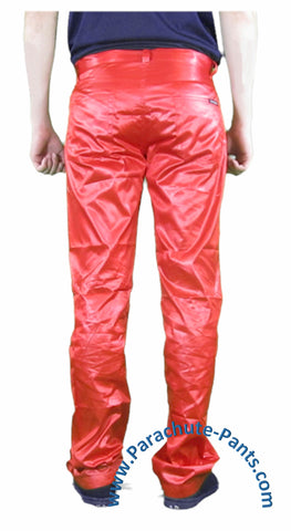 Countdown Red Shiny Nylon 5-Button Jeans | The Parachute Pants Store