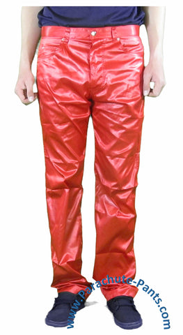 Countdown Red Shiny Nylon 5-Button Jeans | The Parachute Pants Store