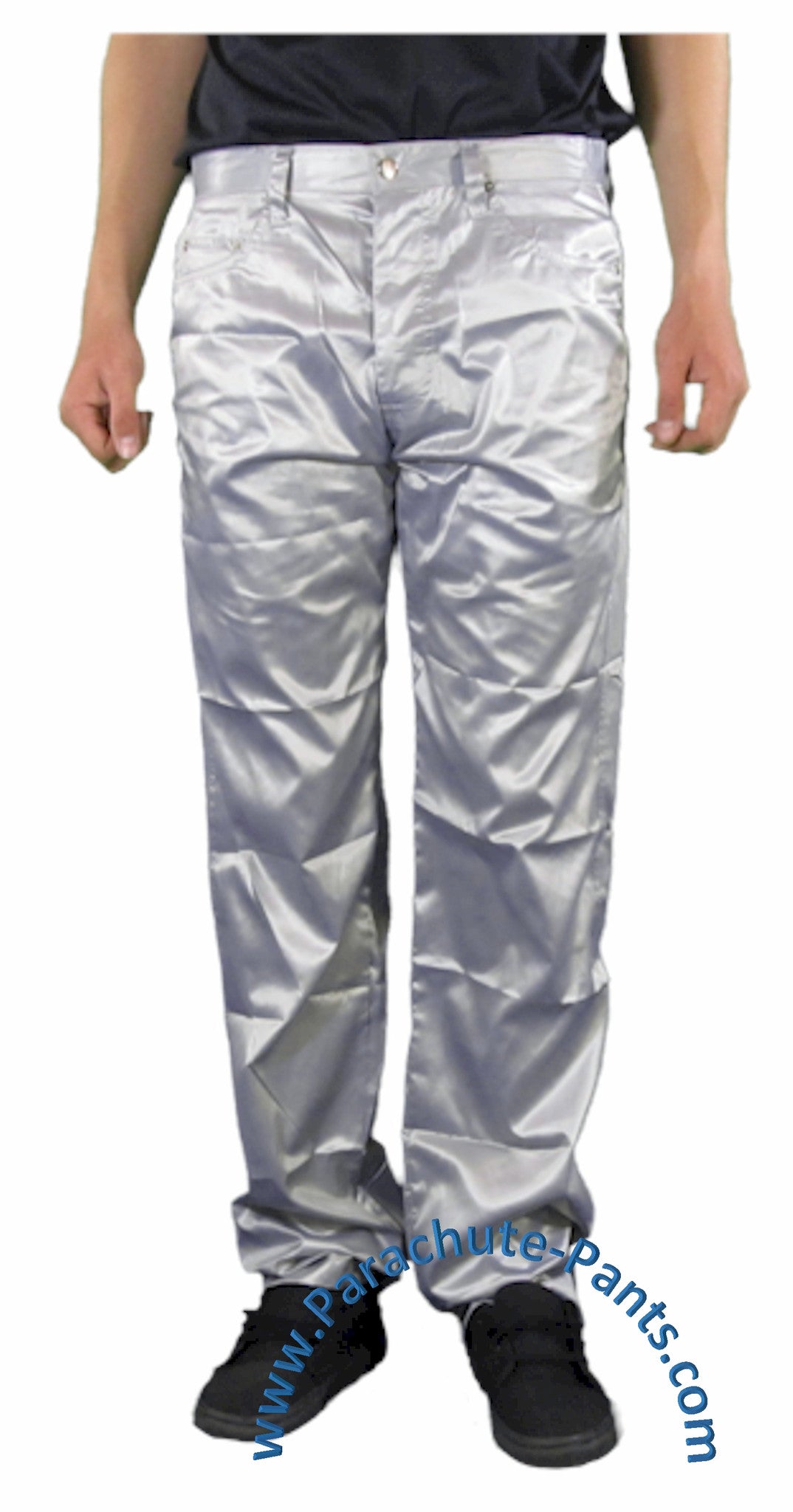 Countdown Silver Shiny Nylon 5-Button Jeans | The Parachute Pants Store