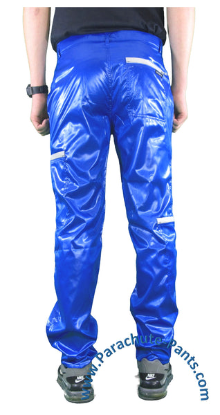 Countdown Blue Shiny Nylon Parachute Pants with Grey Zippers | The ...