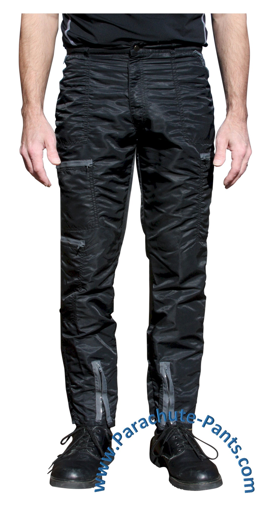 Bugle Boy Black Vintage Nylon Parachute Pants With Grey Zippers The Parachute Pants Store
