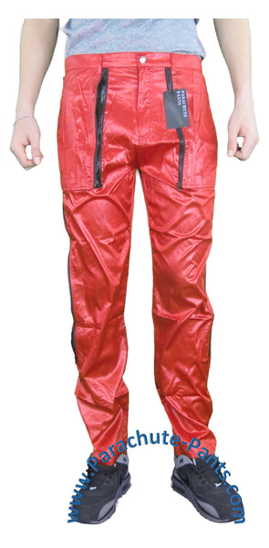 Countdown Red Shiny Nylon Parachute Pants w/ Long Black Zippers | The ...