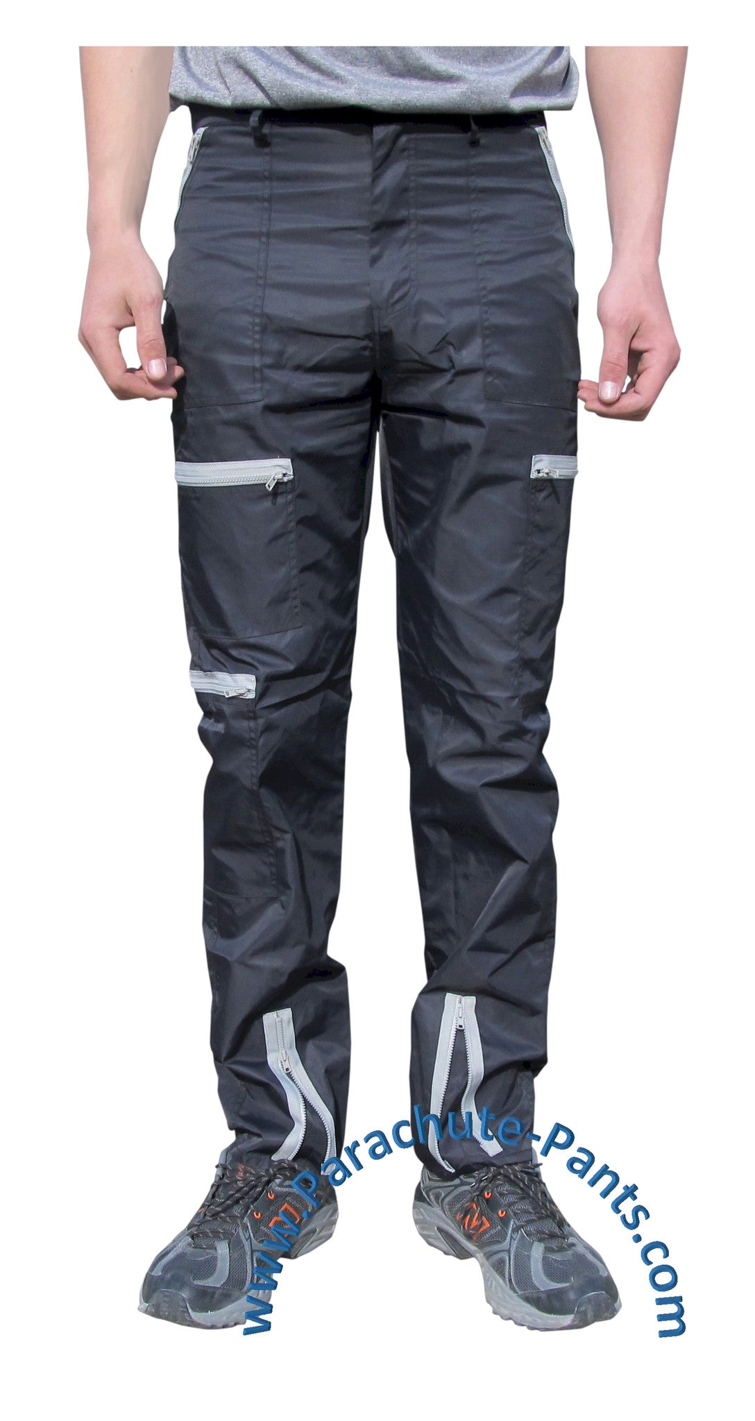 Countdown Black Classic Nylon Parachute Pants with Grey Zippers | The ...