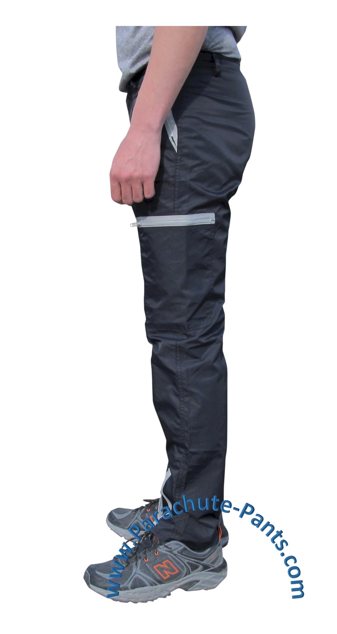 Countdown Black Classic Nylon Parachute Pants With Grey Zippers The Parachute Pants Store
