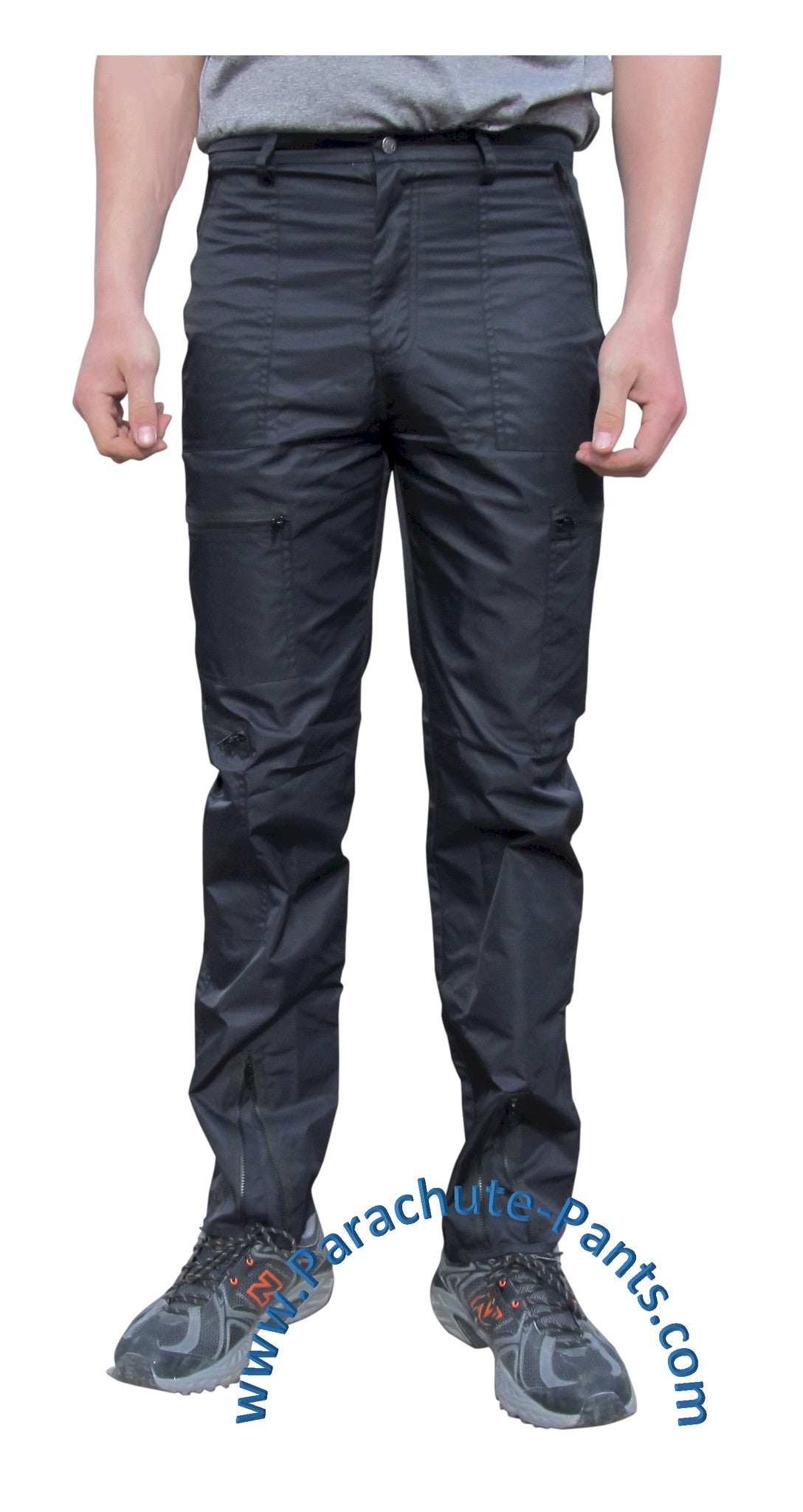 Countdown Black Classic Nylon Parachute Pants With Black Zippers The Parachute Pants Store