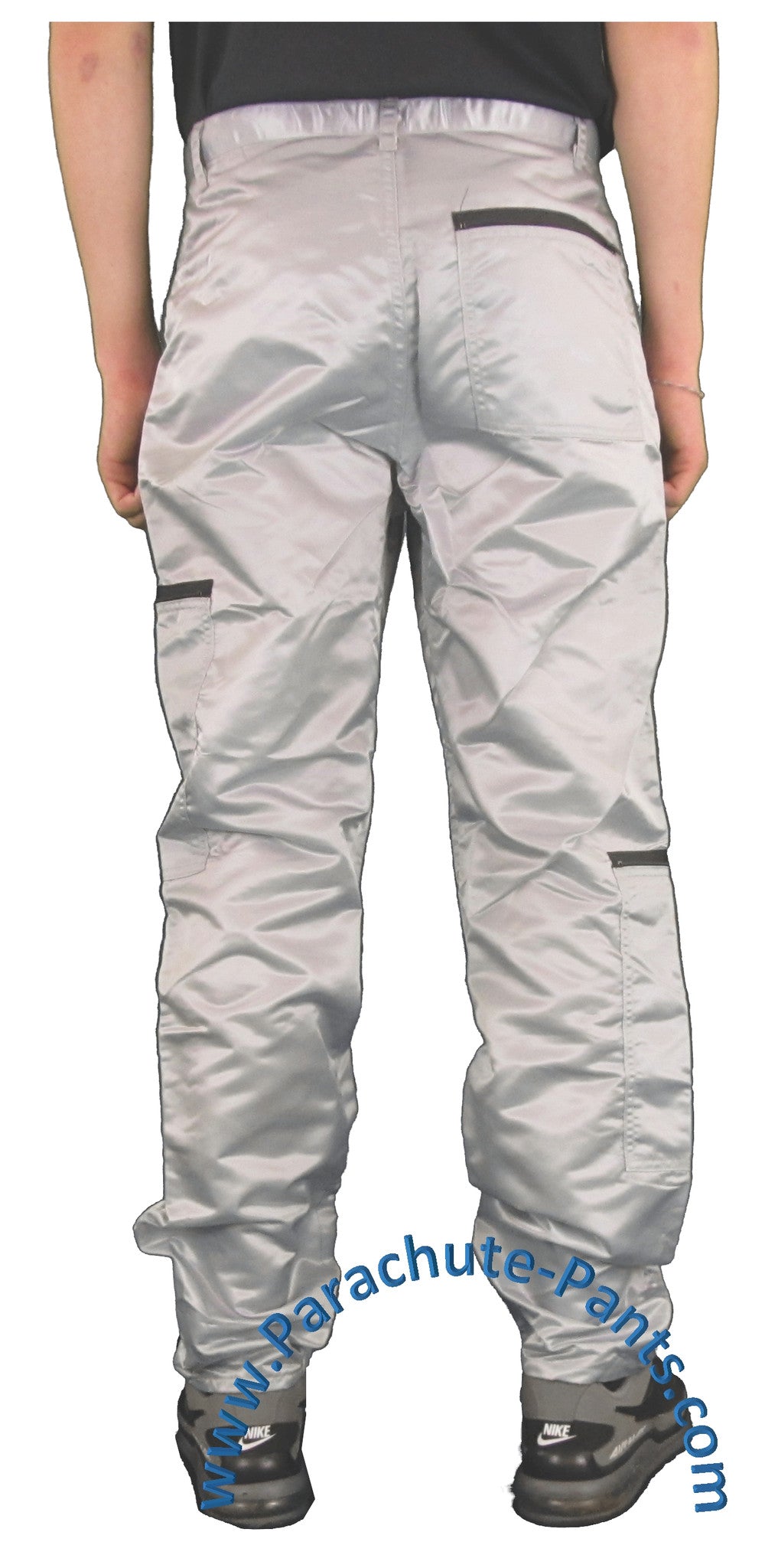 Panno D'Or Grey Nylon Parachute Pants with Black Zippers | The ...