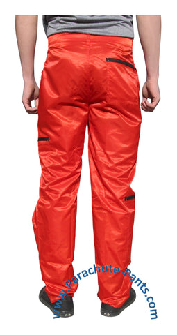 Panno D'Or Red Nylon Parachute Pants with Black Zippers | The Parachute ...