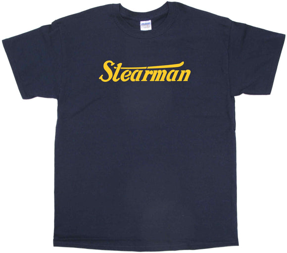 Stearman Stenciled logo on a Navy Tee Shirt