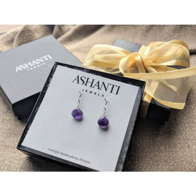 Amethyst Dangle Dainty Earrings with Polished Amethyst Gemstones - Earrings
