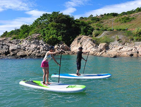 stand up paddle boarding on an inflatable SUP