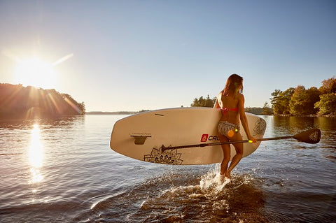 Stand up paddle boarding on a lake