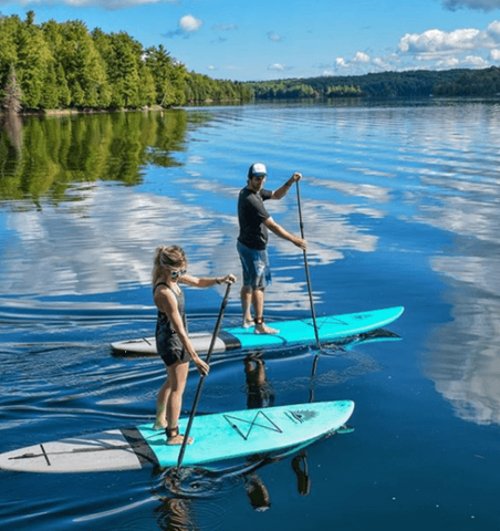 paddle boards on a lake
