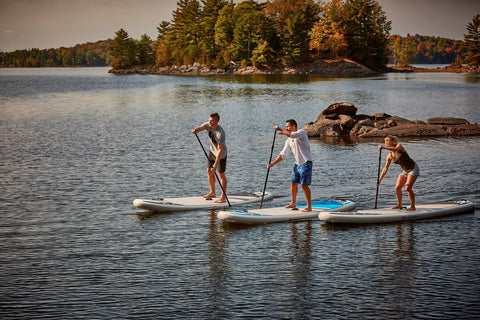 3 Paddle Boarders in calm water