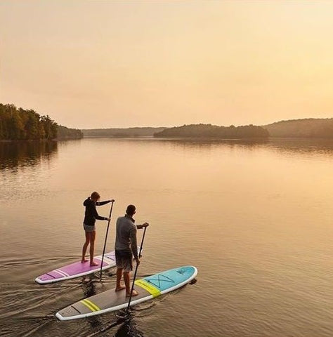Paddling Cruiser SUP Fusion and Bliss Feather-Lite Wood / Carbon on beautiful lake