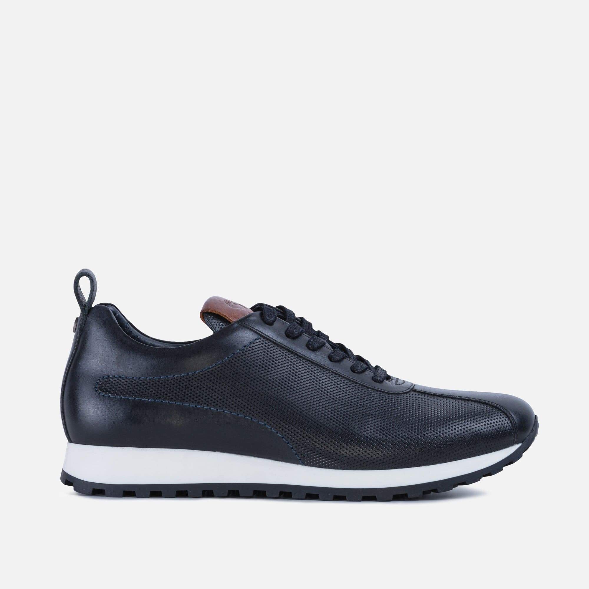 mens smart black leather trainers