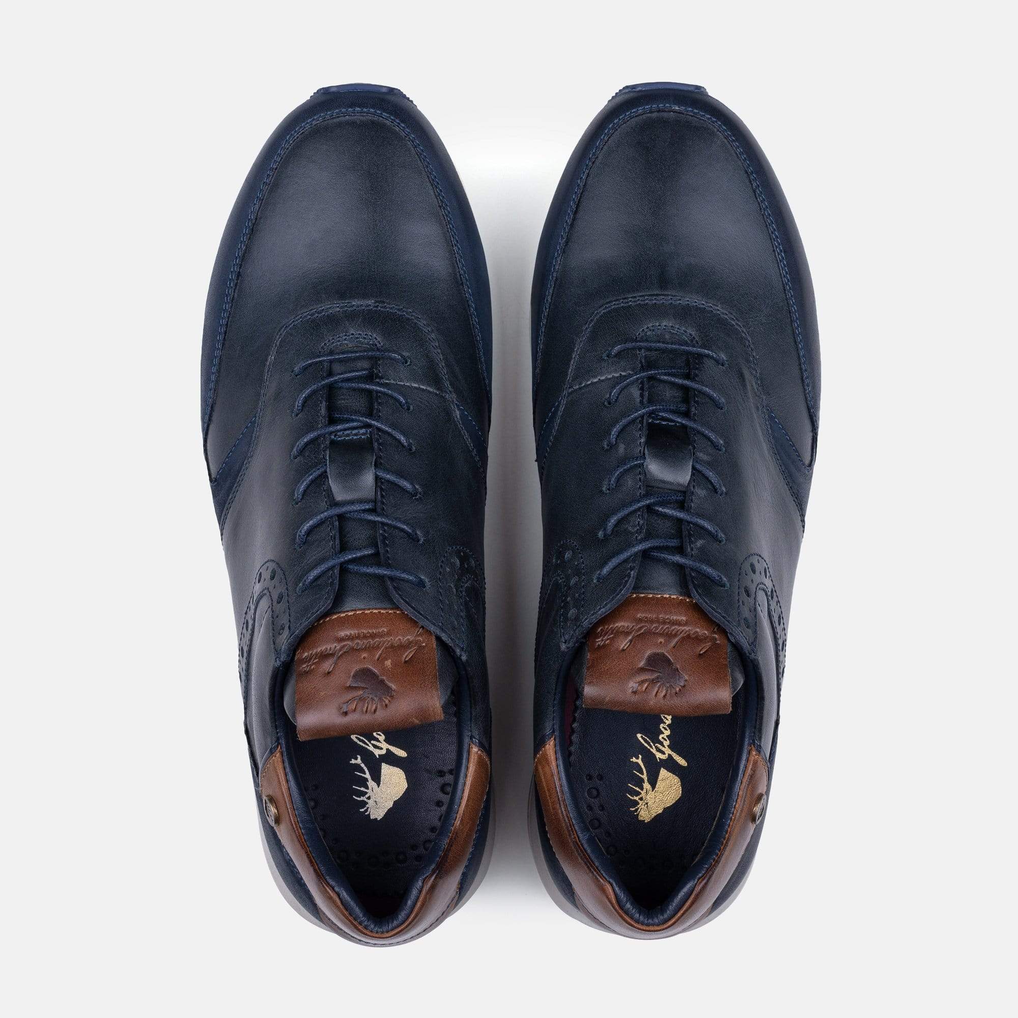 navy blue leather trainers mens