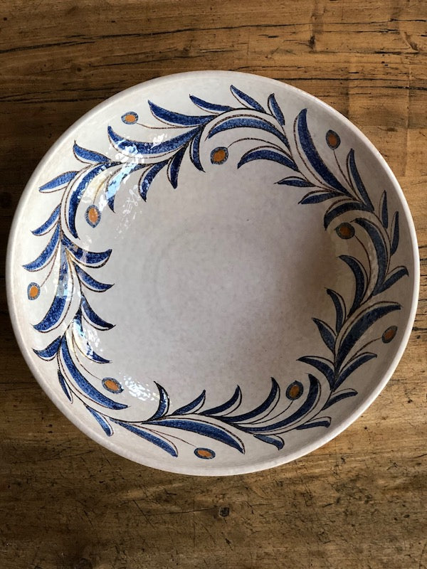 hand painted italian ceramic serving bowl with olive branch design