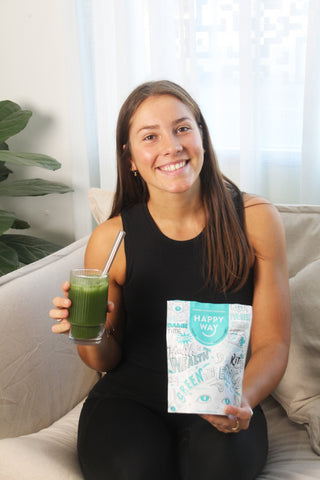 Happy Way Nutritionist Rachel with Super Greens juice