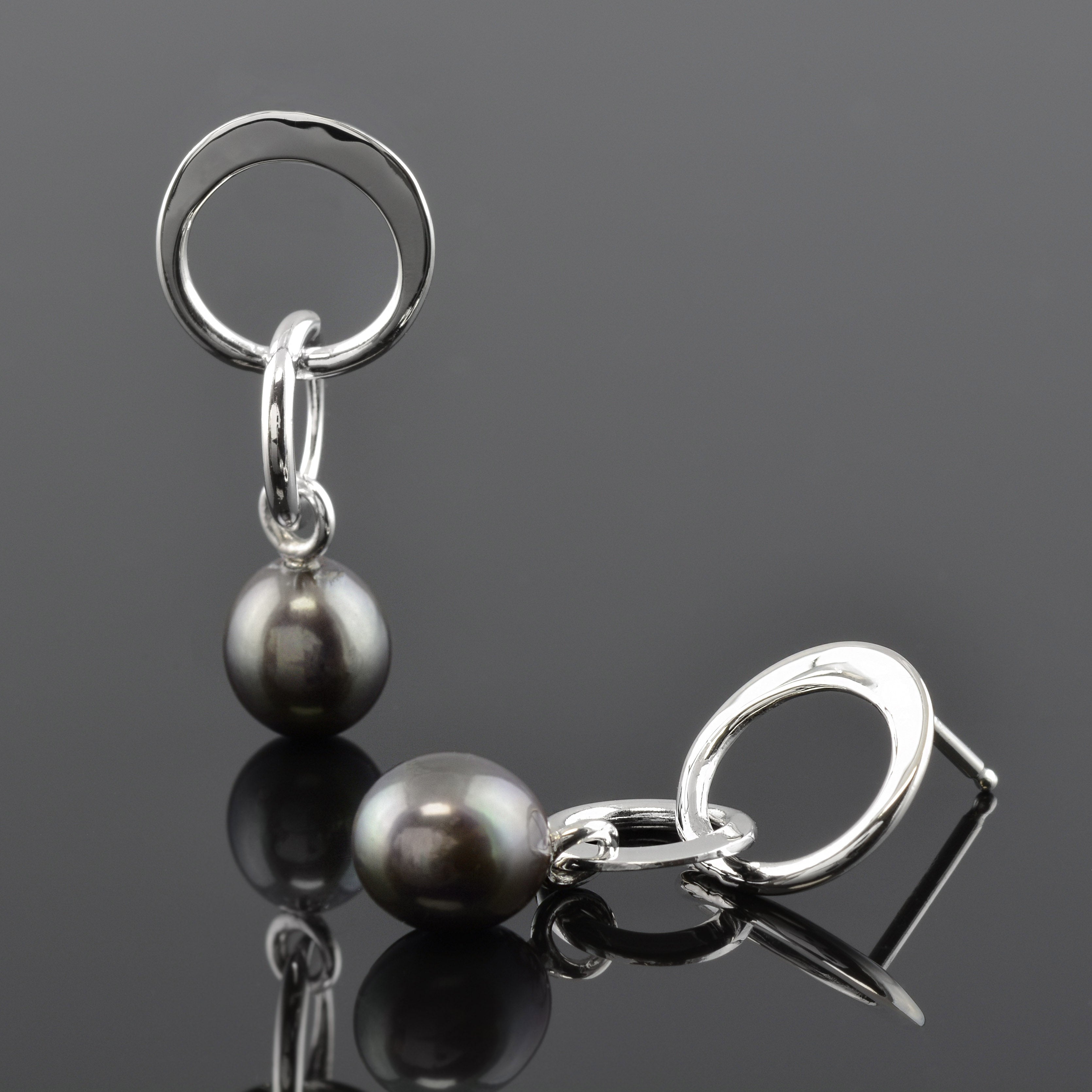 Handmade "Double Circle" Earrings With Black Pearls