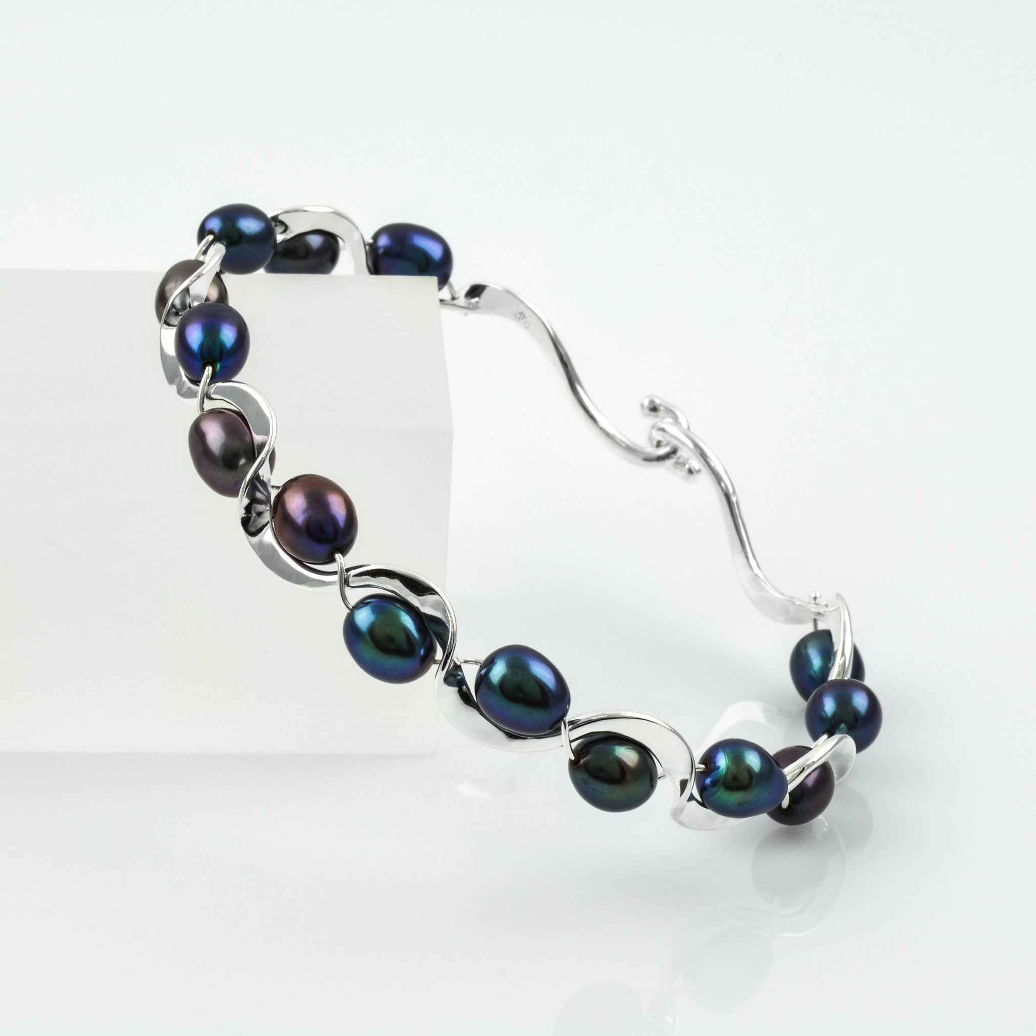 Black Pearl Ruffle Bracelet in Sterling Silver by Tom Kruskal
