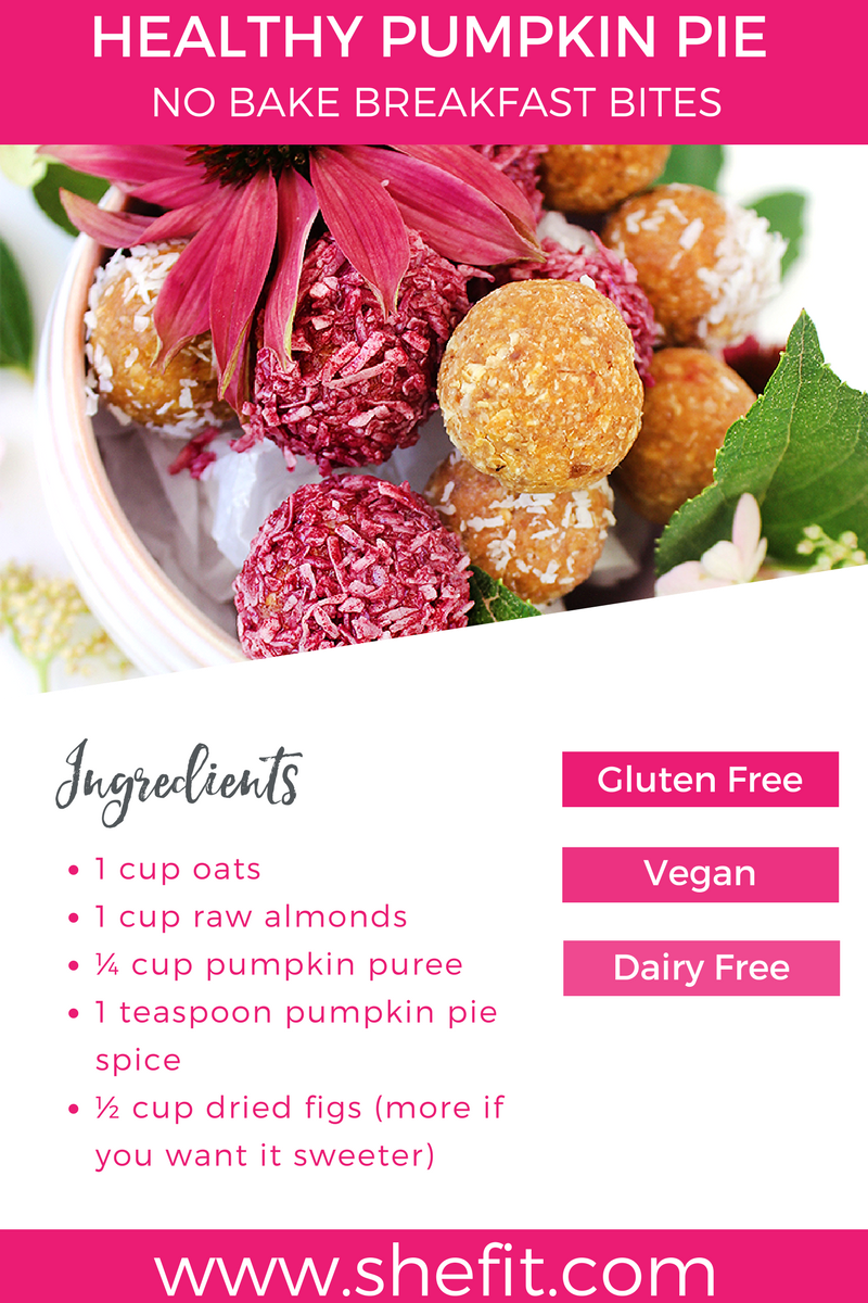 Did you know that your favorite fall fruit is actually amazing for #weightloss? Packed with protein & perfect for when you need a snack, these #vegan energy bites will give you that #energyboost you need for your next workout!| Quick & Easy #NoBake #PumpkinPie #EnergyBalls Recipe | Healthy Dairy Free #PreWorkout or #PostWorkout Snack | #Shefit High Impact Sports Bra for Big Busts | #HealthTips | #ActiveWear for Large Busts | #SportsWear | Cute Outfits for #Running | #GlutenFree #KidFriendlySnack