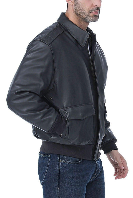 Landing Leathers Men Monogram Collection Air Force A-2 Leather Flight Bomber  Jacket Dark Brown Medium at  Men's Clothing store