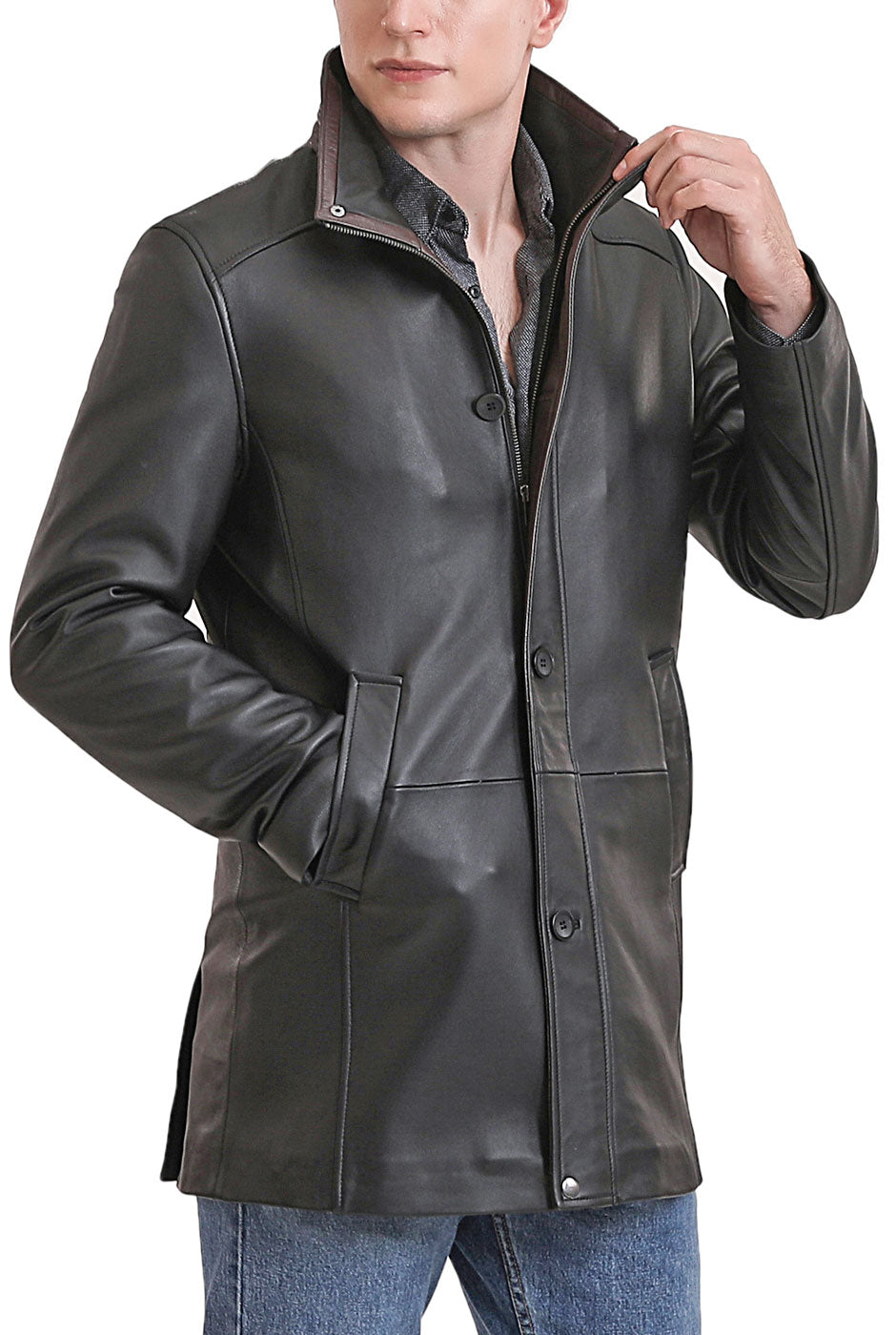 BGSD Men Samuel New Zealand Lambskin Leather Car Coat