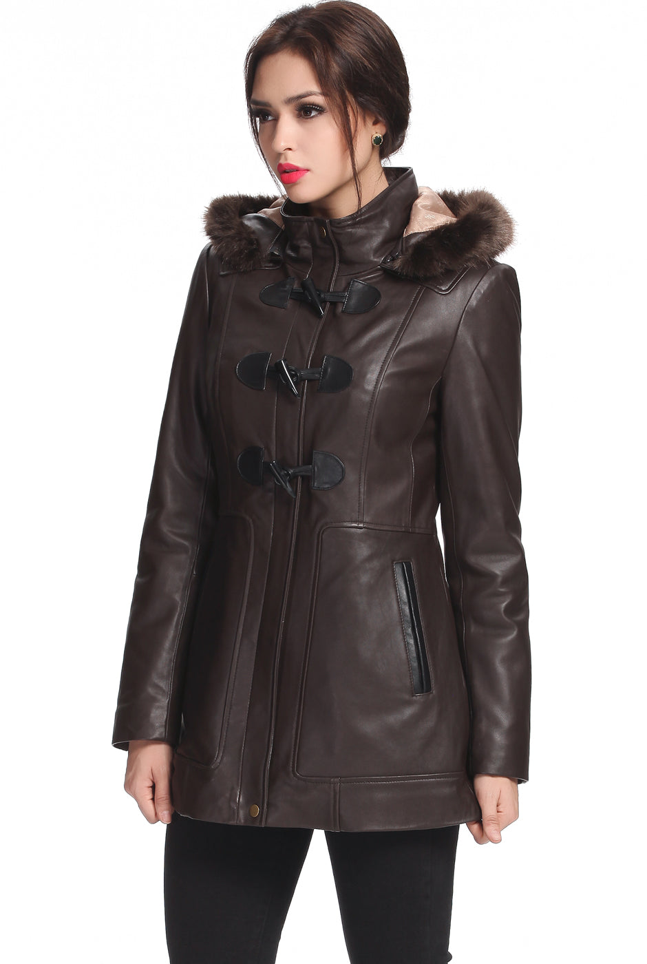 BGSD Women Amanda New Zealand Lambskin Leather Toggle Coat