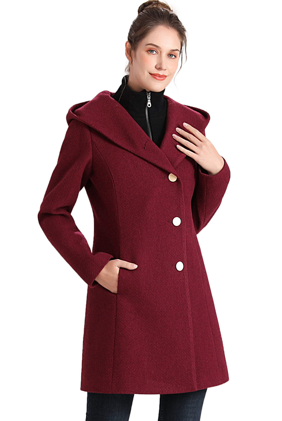 BGSD Women Sol Wool Asymmetrical Hooded Walker Coat#N#– Luxury Lane
