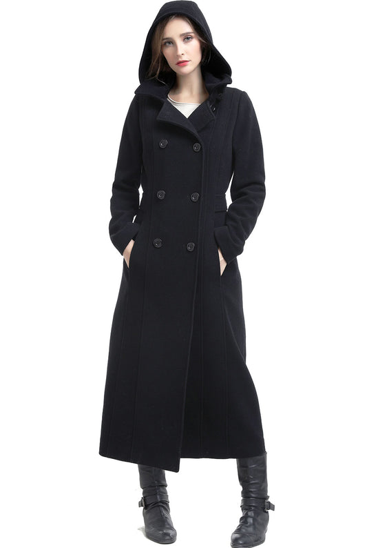 BGSD Women Lea Hooded Full Length Long Wool Coat S / Black