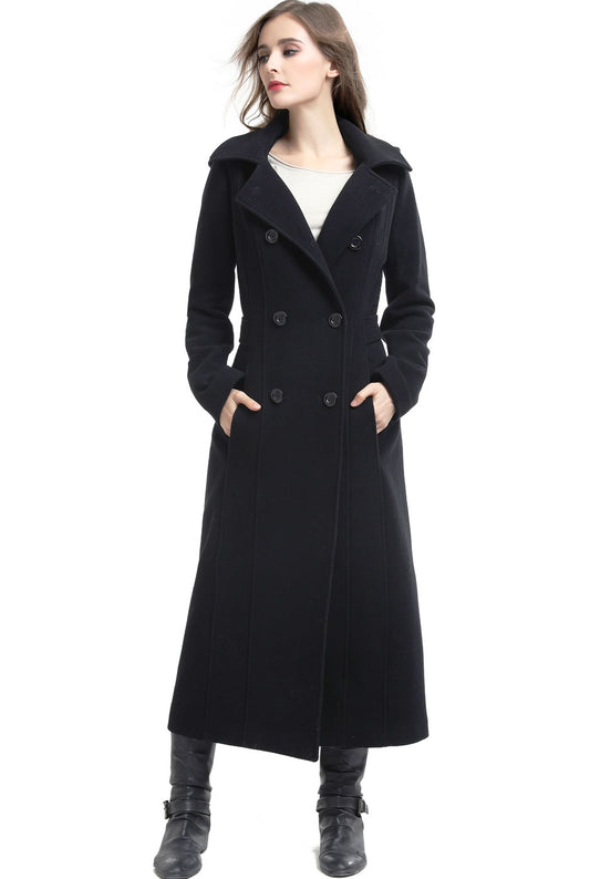 BGSD Women Lea Hooded Full Length Long Wool Coat S / Black