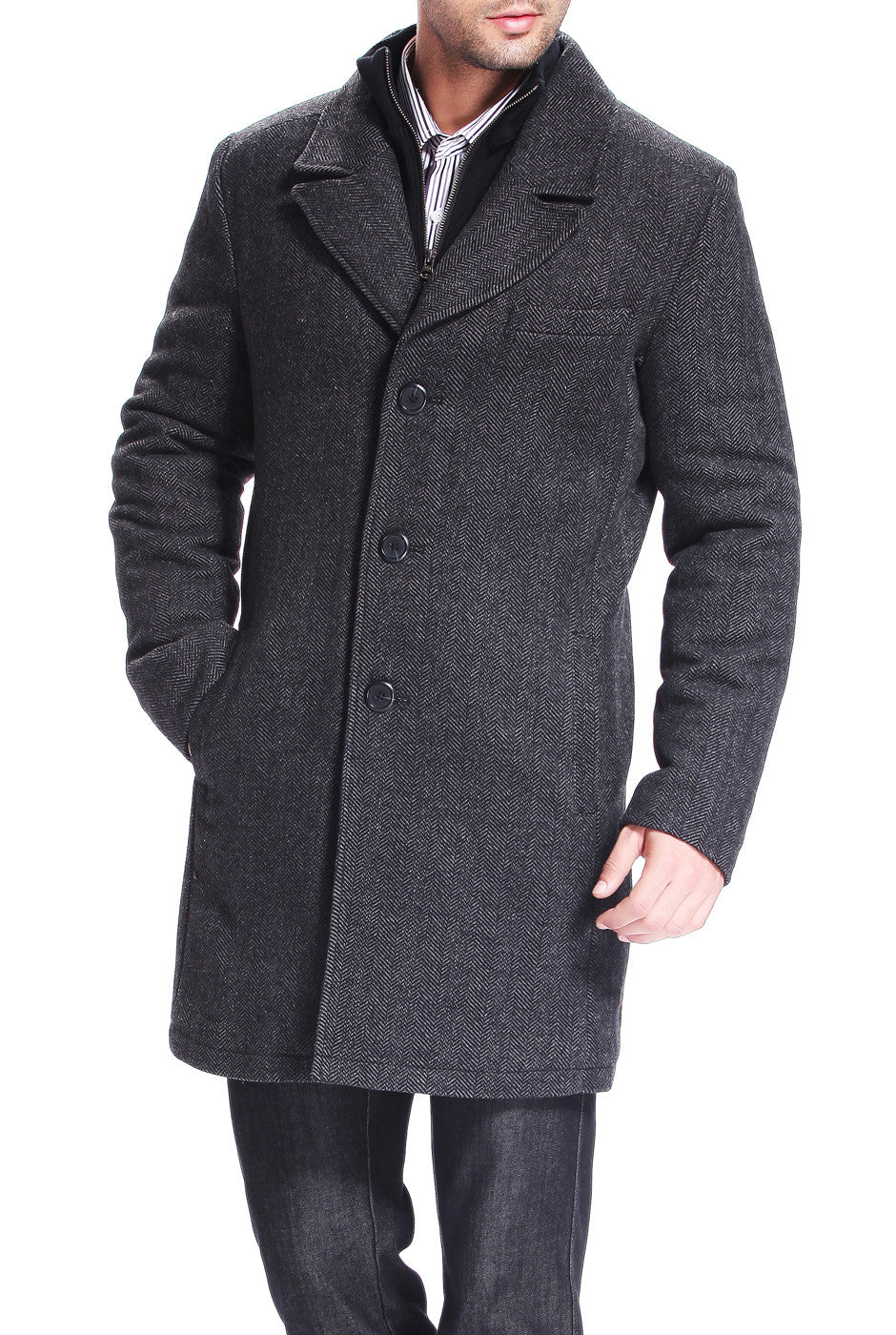 BGSD Men Samuel Herringbone Wool Blend Bibbed Car Coat