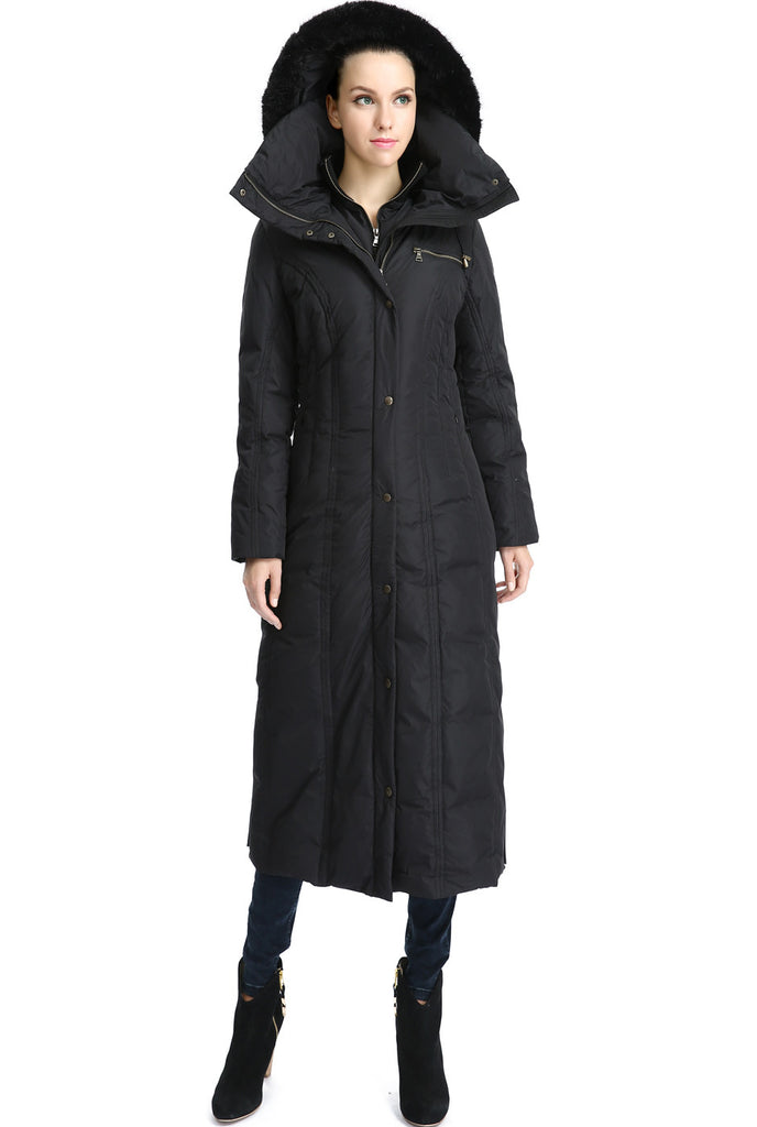 long black puffer coat with hood womens