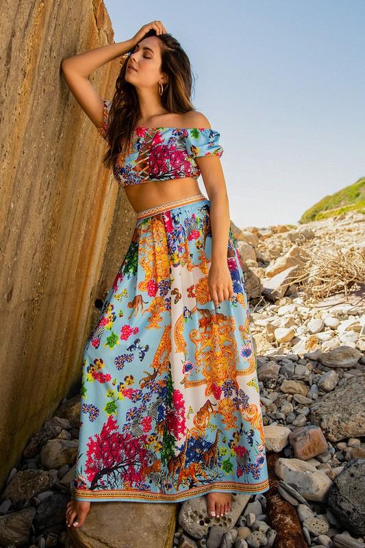 crop top maxi skirt set