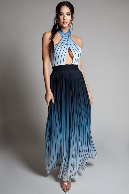 ombre pleated maxi dress