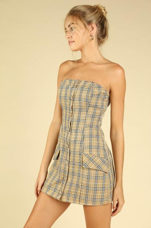 plaid strapless dress