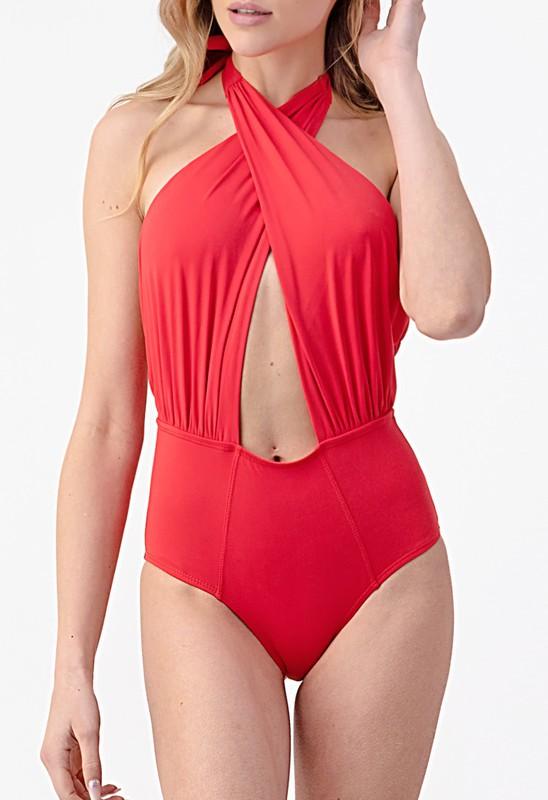 red wrap swimsuit