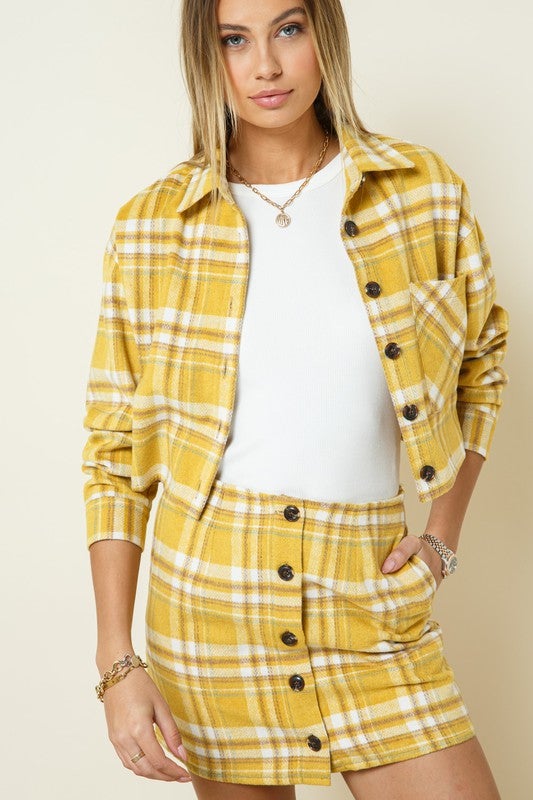 Mya Plaid Cropped Jacket And Mini Skirt Set - Mustard – Girls Will