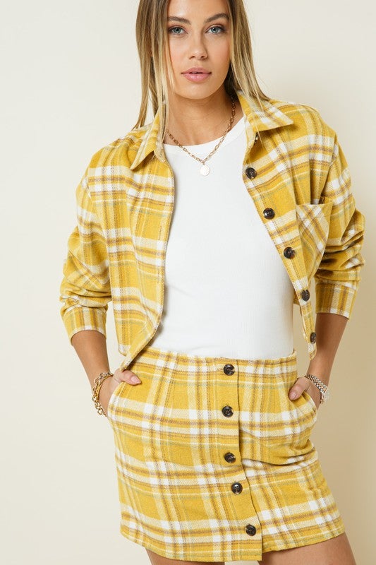 Mya Plaid Cropped Jacket And Mini Skirt Set - Mustard – Girls Will