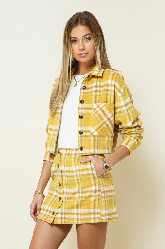 Mya Plaid Cropped Jacket And Mini Skirt Set - Mustard – Girls Will