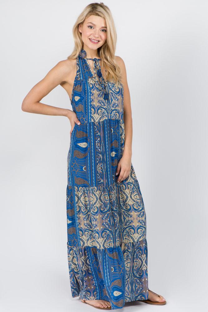 blue halter maxi dress