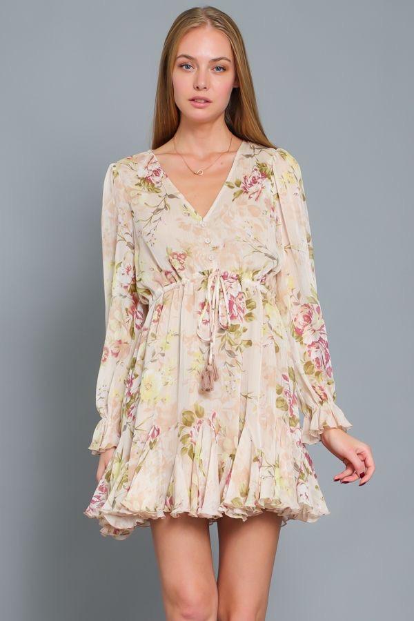 Aviel Long Sleeve V-Neck Floral Mini Dress
