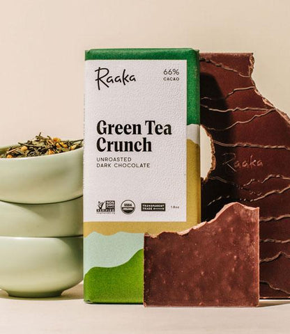 green tea crunch chocolate by raaka