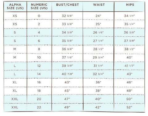 xs girl size chart