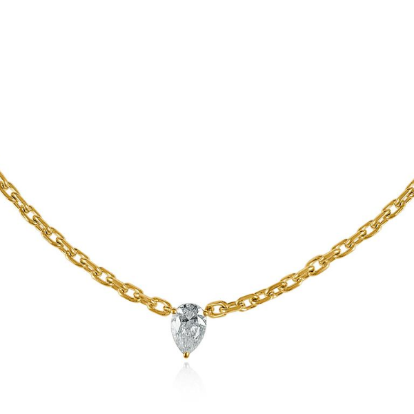Collar de cadena con diamante colgante en oro amarillo de 14 quilates.