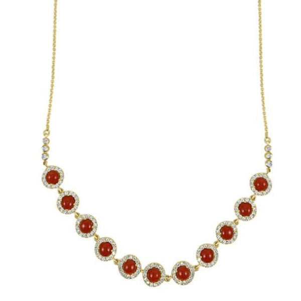 Coral & Diamond Necklace in 18K Gold