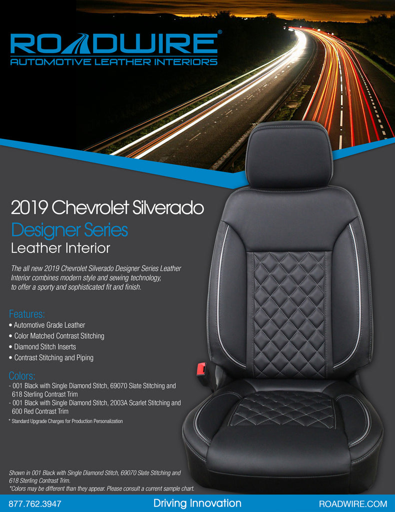 2019 Chevrolet Silverado Roadwire Leather Black With Diamond Stitched Inserts And White Trim