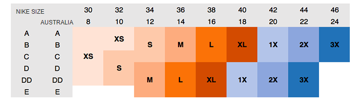 nike dri fit sports bra size chart