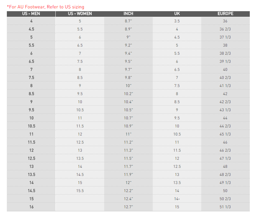 shoe size us womens to mens