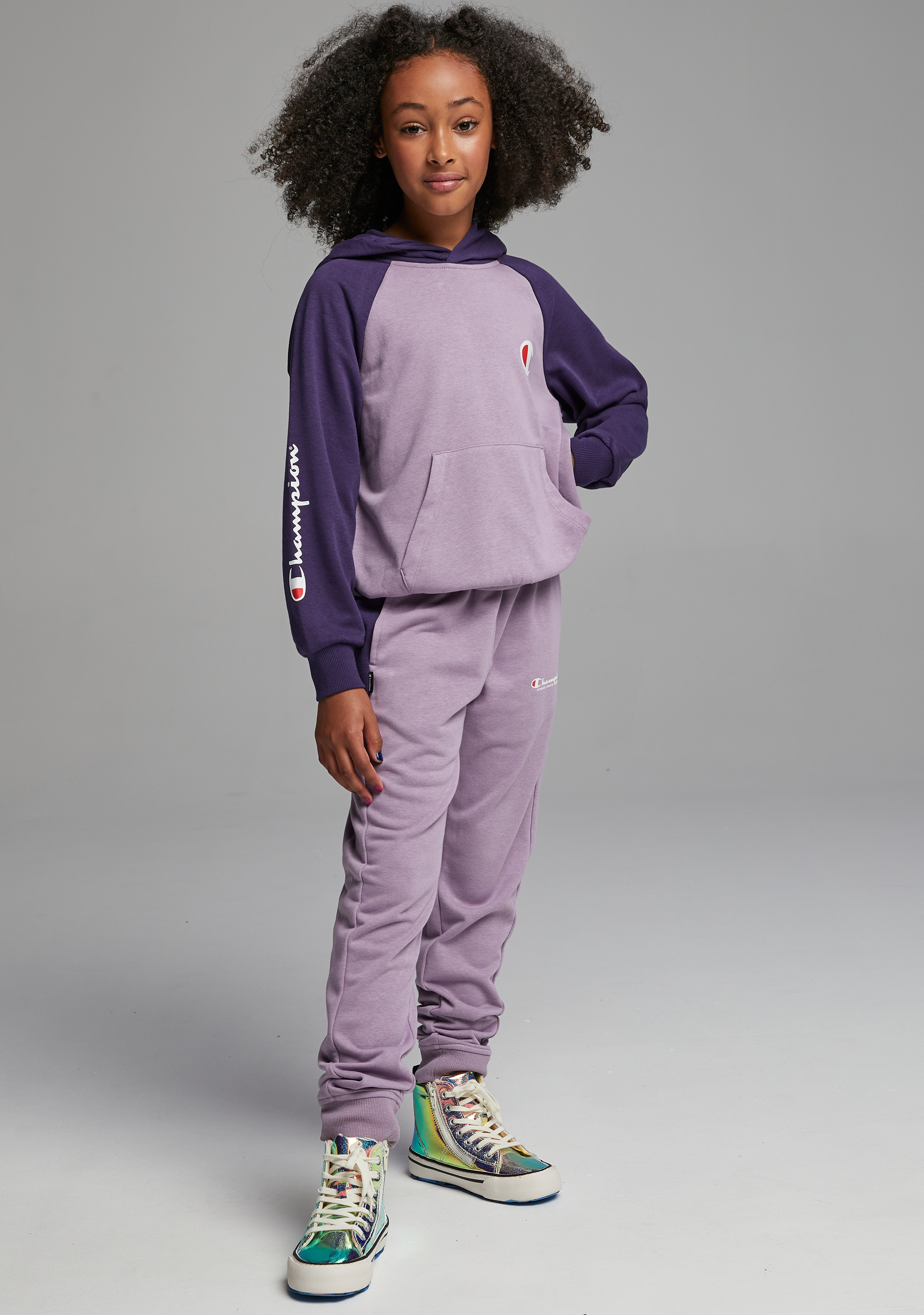 champion color block hoodie purple